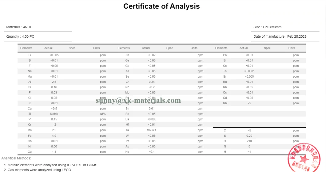 Xinkang Tial 67/33at% Sputtering Target Titanium Aluminum Alloy Target Tial 50/50at%