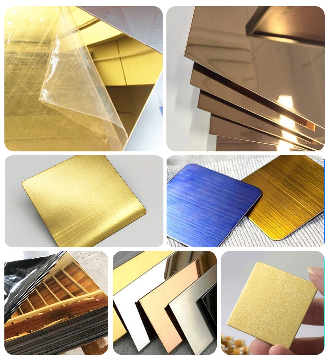 Titanium Gold/Rose Gold/Yellow Gold Decorative Ss Color Sheet 201 304 316 316L 316ti 309S 310S 321 410 420 430 8K Mirror/Hairline Stainless Steel Golden Sheet